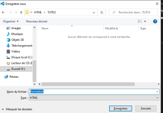 Enregistrement d'un fichier html